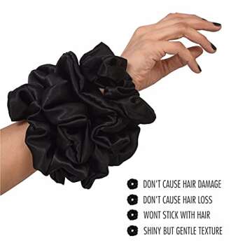 Lang Horn Satin Silk Scrunchies for Hair - Soft Silky Satin Elastic Silk Hair Ties and Hair Bands Scrunchy Ponytail - Silk Hair Scrunchies for Women Girls Lady Children (Set of 4 (Black, Extra Large))