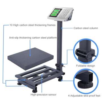 TUFFIOM 220lb Weight Electronic Platform Scale,Digital Floor Heavy Duty Folding Scales,Stainless Steel High-Definition LCD Display, Perfect for Postal Luggage Shipping Mailing Package Price Computing