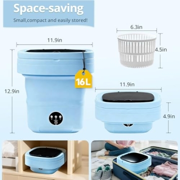 Blue Portable Washing Machine, Mini Washer, 16L Upgraded with Spin Basket Laundry Machine, Foldable ...