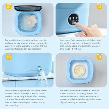 Blue Portable Washing Machine with Foldable 16L Spin Basket