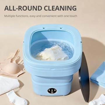 Blue Portable Washing Machine with Foldable 16L Spin Basket
