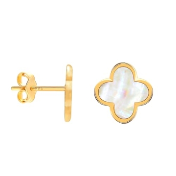 LeCalla 925 Silver 14K Gold-Plated Clover Earrings Women