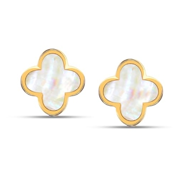 LeCalla 925 Silver 14K Gold-Plated Clover Earrings Women