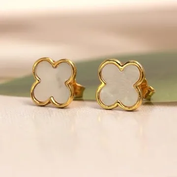LeCalla 925 Silver 14K Gold-Plated Clover Earrings Women