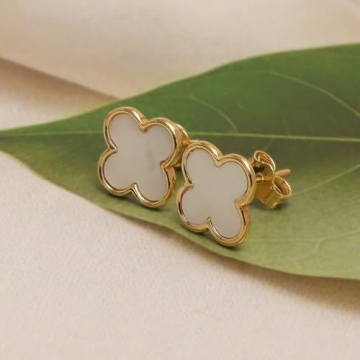 LeCalla 925 Silver 14K Gold-Plated Clover Earrings Women