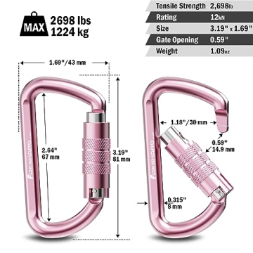 Durable FresKaro 3inch Locking Carabiners (2698lbs)