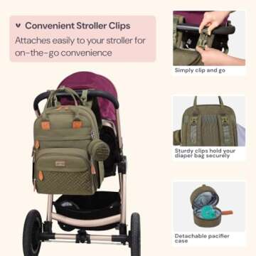 BabbleRoo Diaper Bag Backpack - Baby Essentials Travel Tote - Multi Function Waterproof Diaper Bag, Travel Essentials Baby Bag with Changing Pad, Stroller Straps & Pacifier Case - Unisex, Army Green