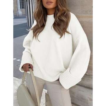 Prinbara Womens Oversized Sweater Crewneck Long Sleeve Fuzzy Knit Chunky Warm Pullover Sweaters Top 2024 Winter Trendy Outfit Beige Medium