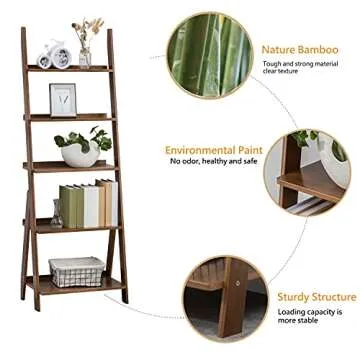 SOBIBO 5-Tier Bamboo Ladder Shelf for Stylish Storage
