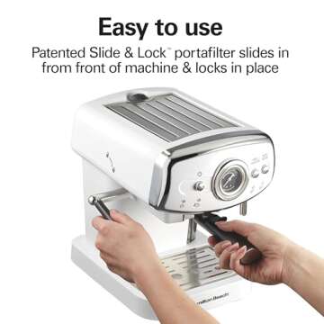 Hamilton Beach Slide & Lock Espresso Machine With Milk Frother Steam Wand For Cappuccino & Latte, 15...