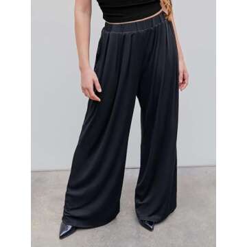 CIDER Wide Leg Palazzo Pants for Women with Pockets Elastic Business Causal Pants Women Summer for Beach Travel Trousers Black