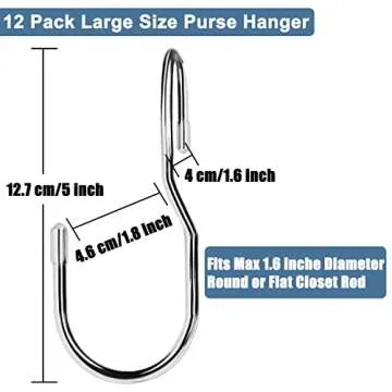 Purse Hanger for Closet, Unique Twist Design Bag Hanger Purse Hooks,5 inch Large Size Closet Rod Hooks for Hanging Bags, Purses, Handbags, Belts, Scarves, Hats,Clothes, Pans and Pots (12 Pack)