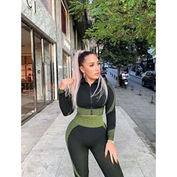 JOYMODE Two Piece Women Workout Sets longsleeve Gym Outfits Crop Top Tummy Control High Waist Leggings Set