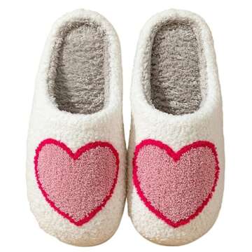 QQGB Women's Men's Cute Fuzzy Heart Slippers Memory Foam Fluffy Valentines Day Slippers Cozy House S...