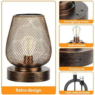UBright 2 Pack Rechargeable Table Lamp Cordless Table Lamp Battery Operated Lights Metal with 4 Lighting Mode Indoor Outdoor Lights for Patio Bedroom Living Room (Bulb Included) Bronze
