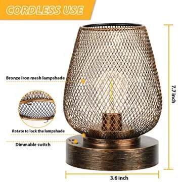 UBright 2 Pack Rechargeable Table Lamp Cordless Table Lamp Battery Operated Lights Metal with 4 Lighting Mode Indoor Outdoor Lights for Patio Bedroom Living Room (Bulb Included) Bronze