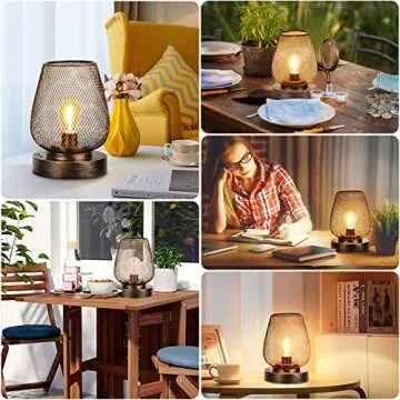 UBright 2 Pack Rechargeable Table Lamp Cordless Table Lamp Battery Operated Lights Metal with 4 Lighting Mode Indoor Outdoor Lights for Patio Bedroom Living Room (Bulb Included) Bronze