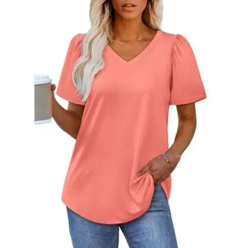 OFEEFAN Women’s Spring Short Sleeve Tops - Fashion Puff Sleeve Shirts