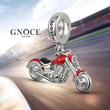 GNOCE Motorcycle Pendant Charm - Sterling Silver Dangle Charm for Bracelets & Necklaces