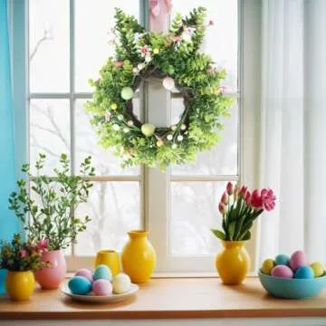 Seasons Easter Bunny Wreath 16" with Floral Details