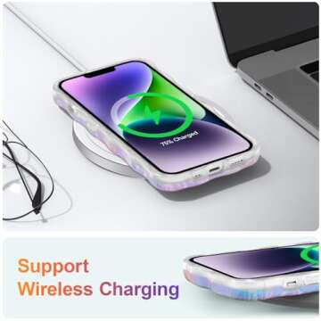 EYZUTAK Case for iPhone 13, Colorful Retro Oil Painting Printed Flower Laser Beam Glossy Pattern Cute Curly Waves Border Exquisite Phone Cover Stylish Durable TPU Protective Case for Girls Women-Green