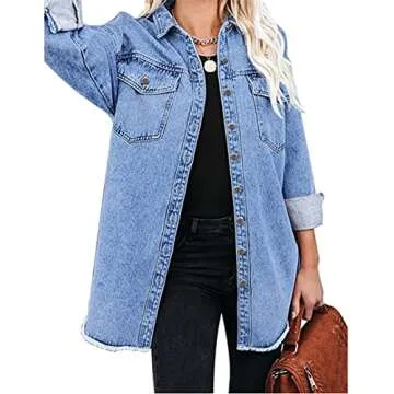 Chouyatou Women's Oversized Denim Shacket Stylish and Comfortable
