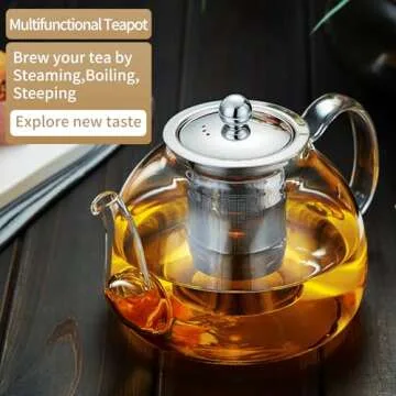 DOPUDO 40OZ (1200ML) Glass Teapot Tea Pot With Infuser, Glass Kettle For Stove Top, Tea Glass Pot, Glass Tea Cup With Infuser And Lid For Loose Leaf Tea Steeper, Microwave Dishwasher Safe