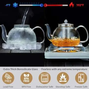 DOPUDO 40OZ (1200ML) Glass Teapot Tea Pot With Infuser, Glass Kettle For Stove Top, Tea Glass Pot, Glass Tea Cup With Infuser And Lid For Loose Leaf Tea Steeper, Microwave Dishwasher Safe