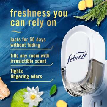 Febreze Plug In Air Freshener, Odor-Fighting Scented Oil Refill, Air Fresheners for Home and Bathroom and Kitchen, Long Lasting for Strong Odors, Ocean Scent, 0.87oz Refills, 3 Count