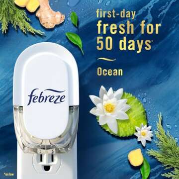 Febreze Plug In Air Freshener, Odor-Fighting Scented Oil Refill, Air Fresheners for Home and Bathroom and Kitchen, Long Lasting for Strong Odors, Ocean Scent, 0.87oz Refills, 3 Count