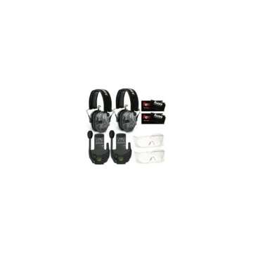 Walkers Razor Digital Ear Muffs (2-Pack) Bundle with Walkie Talkie Attachment (2-Pack), Glasses (2-Pack) and Cloth (2-Pack) (8 Items)