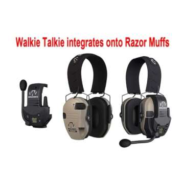Walkers Razor Digital Ear Muffs (2-Pack) Bundle with Walkie Talkie Attachment (2-Pack), Glasses (2-Pack) and Cloth (2-Pack) (8 Items)