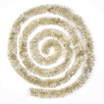 ARCCI Gold Christmas Tinsel Garland Holiday Decoration, 20 ft Classic Thick Colorful Reflections Shi...