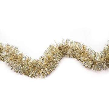 ARCCI Gold Christmas Tinsel Garland Holiday Decoration, 20 ft Classic Thick Colorful Reflections Shiny Sparkly Soft Party Hanging Tinsel, Xmas Tree Ceiling Ornaments Decorations, 3.5 inch Wide