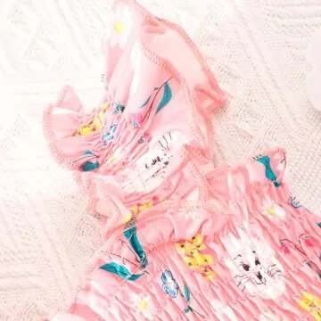 RETSUGO Girls Easter Bunny Dress Flutter Sleeve Swing Twirly Shirred Sundress Toddler Tiered Sundresses Easter Outfit Kids Rabitt Dresses 3-4 Years