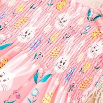RETSUGO Girls Easter Bunny Dress Flutter Sleeve Swing Twirly Shirred Sundress Toddler Tiered Sundresses Easter Outfit Kids Rabitt Dresses 3-4 Years