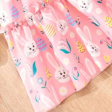 RETSUGO Girls Easter Bunny Dress Flutter Sleeve Swing Twirly Shirred Sundress Toddler Tiered Sundresses Easter Outfit Kids Rabitt Dresses 3-4 Years