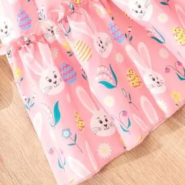 RETSUGO Girls Easter Bunny Dress Flutter Sleeve Swing Twirly Shirred Sundress Toddler Tiered Sundresses Easter Outfit Kids Rabitt Dresses 3-4 Years