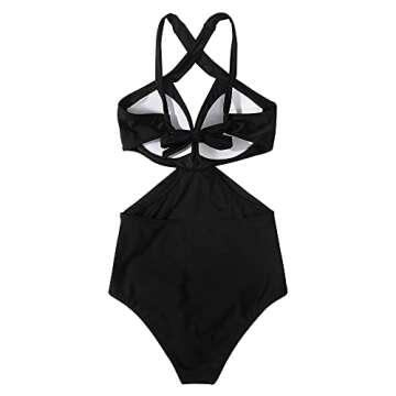 RXRXCOCO Women Front Cross One Piece Swimsuit Tummy Control Cross Back Monokini Bathing Suit for Women Black Medium