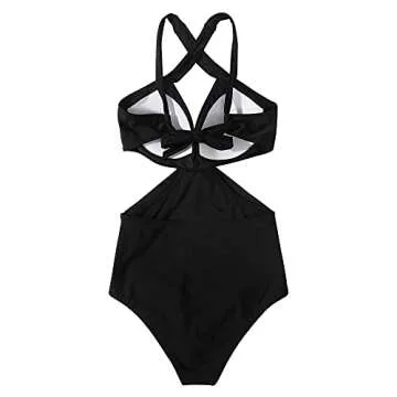 RXRXCOCO Women Front Cross One Piece Swimsuit Tummy Control Cross Back Monokini Bathing Suit for Women Black Medium