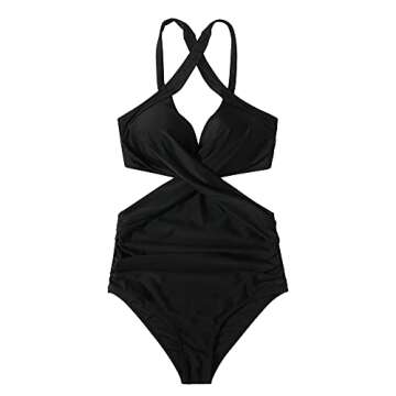 RXRXCOCO Women Front Cross One Piece Swimsuit Tummy Control Cross Back Monokini Bathing Suit for Women Black Medium