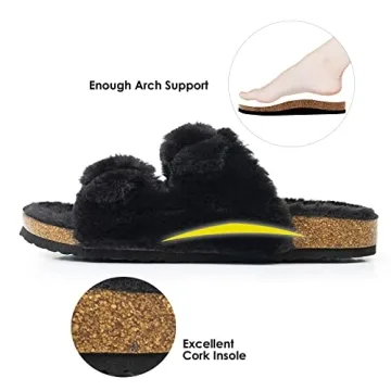 FITORY Cozy Open Toe Slippers for Women - Black Size 8