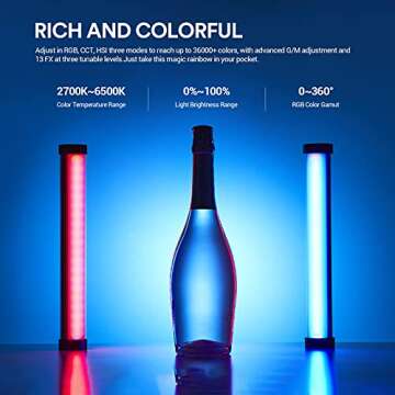 Godox TL30 RGB Tube Light, CRI 97+ TLCI 99+ Handheld Full Color LED Video Light Wand, 2700K-6500K Di...