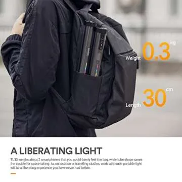 Godox TL30 RGB Tube Light, CRI 97+ TLCI 99+ Handheld Full Color LED Video Light Wand, 2700K-6500K Dimmable LED Light Stick, 37 FX Light Effects, 2900mAh Battery, Bluetooth APP Control