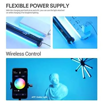 Godox TL30 RGB Tube Light, CRI 97+ TLCI 99+ Handheld Full Color LED Video Light Wand, 2700K-6500K Dimmable LED Light Stick, 37 FX Light Effects, 2900mAh Battery, Bluetooth APP Control