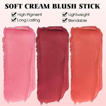BEFIVECOK Blush Stick for Cheeks - Cream Makeup Blush Wand, Solid Moisturizer Stick for Cheeks Tint, Natural Blendable Waterproof Korean Matte Long-Lasting Smooth Blushes (#02 Hot Red)