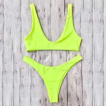 Trendy ZAFUL High Cut Cheeky Bikini in Neon Yellow