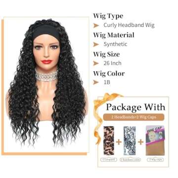 Alicoco Headband Wig Curly Headband Wigs for Women 180% Density Water Wave Glueless Wig Synthetic ha...