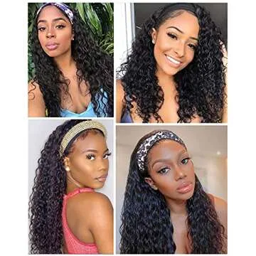 Alicoco Headband Wig Curly Headband Wigs for Women 180% Density Water Wave Glueless Wig Synthetic half Wig with Headbands Attached (26 Inch, 1B)