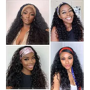 Alicoco Headband Wig Curly Headband Wigs for Women 180% Density Water Wave Glueless Wig Synthetic half Wig with Headbands Attached (26 Inch, 1B)
